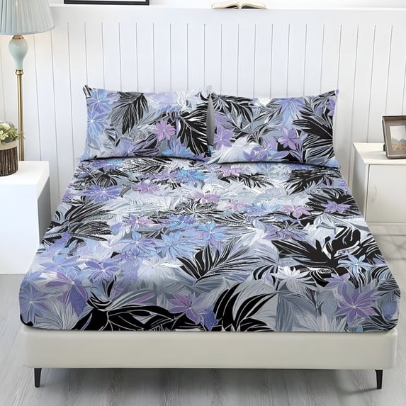 chaqlin Bed Sheets Set Full Size Tropical Palm Leaves 3Pcs Fitted ...