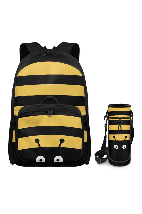 Bee Backpack for Girls Youth Kids School Bag Set with Lunch Box and Bottle Holder for Teens Girls Kids Preschool Backpack Kindergarten Bookbag Set with Lunch Box 3Pcs