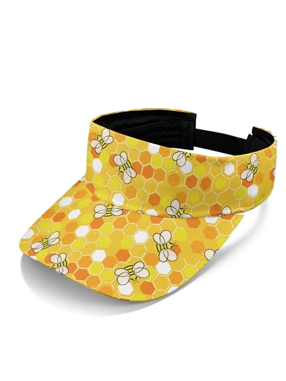 Bee Honeycomb Print Sun Visor Hats Women Men Open Top Visors Hat Outdoor Sports Golf Beach Travel Tennis Caps
