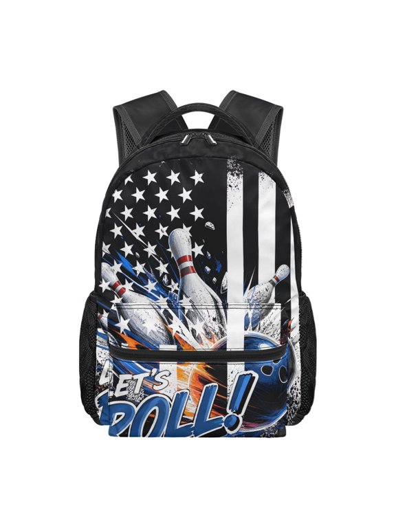 Black American Flag Bowling Girls Backpack for Kids 6-8 Primary Elementary Middle School Backpack Lightweight 17 Inch Bookbag Back To School Adjustabel Daypack