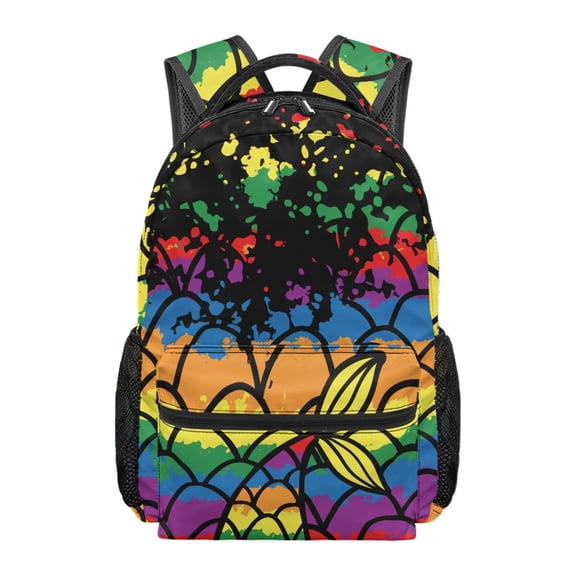 chaqlin Black Rainbow Butterfly Print School Backpack for Girls Bookbag 17 Inch Laptop Backpack Elementary Middle School Back Pack for Study Travel Hiking Camping Picnic