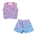 thumbnail image 1 of chaqlin Bling Bling-Color Girls 2 Piece Outfits Sets Sleeveless Tank Top Flare Pants with Pockets Kids Lightweight Shorts Set for 5-14Y, 1 of 7