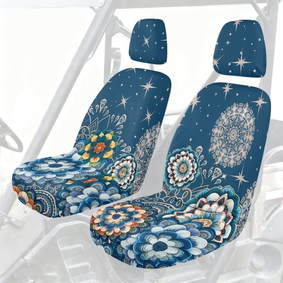 chaqlin Blue Boho Mandala UTV seat Covers Waterproof Easy Installation Seat Cover with Headrest Covers Outdoor Seat Cover Set Compatible with Rhino 700 660 450 2004-2021