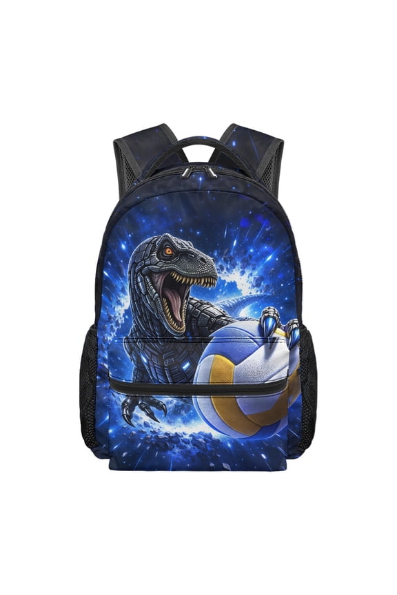 Blue Dinosaur Volleyball Backpack for Boys 12-14 Large Capacity 17 Inch Bookbag Elementary Preschool Daypack with Side Pocket for Outdoor Camping