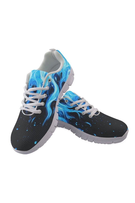 Blue Fire Flame Shoes for Men Size 6.5 Breathable Mesh Walking Sneakers Comfortable Lace-up Tennis Running Shoes Business Casual Shoe