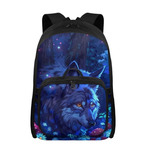 chaqlin Blue Wolf Boys 2 in 1 Backpack with Lunch Bag Ages 5-8 Flame Water 17 Inch Bookbag for Supplies Storage Cooler Lunchbox for Camping Travel