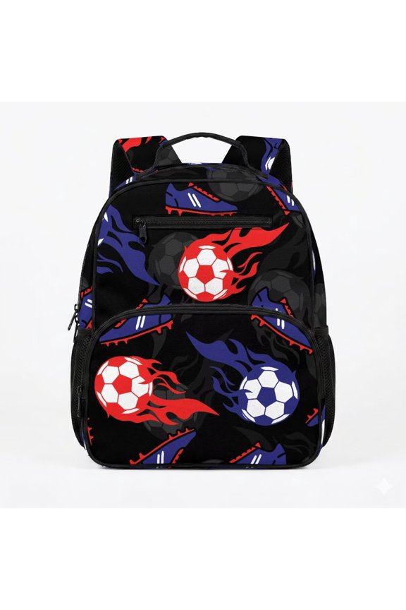 Boy's Gir'ls Toddler School Backpack Age 2-5 Years Flame Soccer 13.5" Preschool Daypack, Large Capacity Kindergarten Bag with Side Mesh Holders