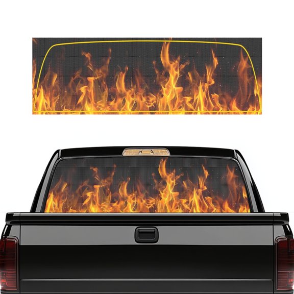 chaqlin Bright Flames Rear Window Graphic Decals for Truck Pickup Car 66.9"x22.4" Perforated Back Window Film, Easy Install SUV Sticker