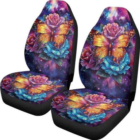 chaqlin Butterfly Flower Car Seat Cover for Women 2 Pcs Auto Front Seat Covers Universal Fit for SUVs Trucks Van