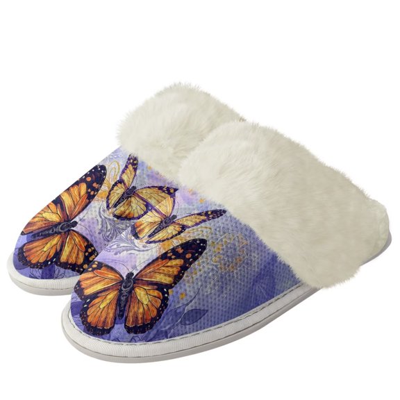 chaqlin Butterfly Fuzzy House Slippers for Women Purple Fluffy Bedroom Shoes Winter Warm Non-slip Slippers for Indoor and Outdoor Size 9