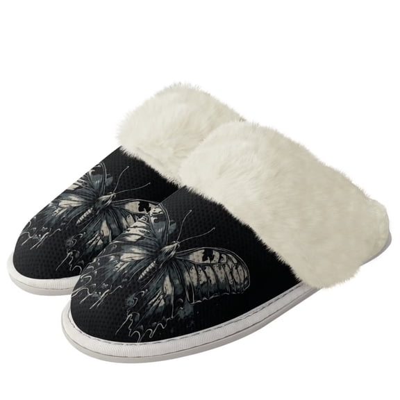 chaqlin Butterfly Fuzzy House Slippers for Women Size 11 Lightweight Winter Warm Plush Bedroom Shoes Slip-on Cozy Indoor Outdoor Slippers