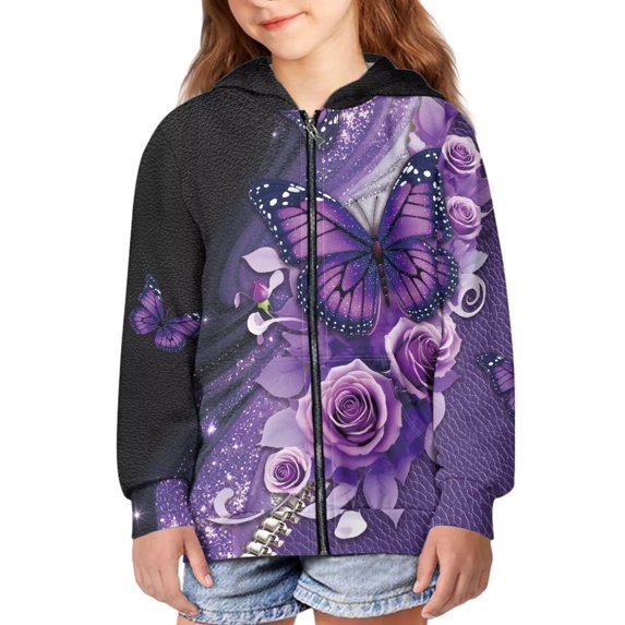 chaqlin Butterfly Hoodies for Girls 8-10 Trendy Y2K Zip up Hoodie Flowers Long Sleeve Hooded Sweatshirt Causal Jacket with Pockets