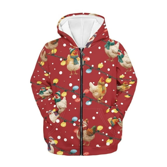 chaqlin Christmas Hoodies for Girls 8-10 Chicken Full-Zip Hoodie Sweatshirt Casual Long Sleeve Sport Coat Kids School Jacket with Pockets