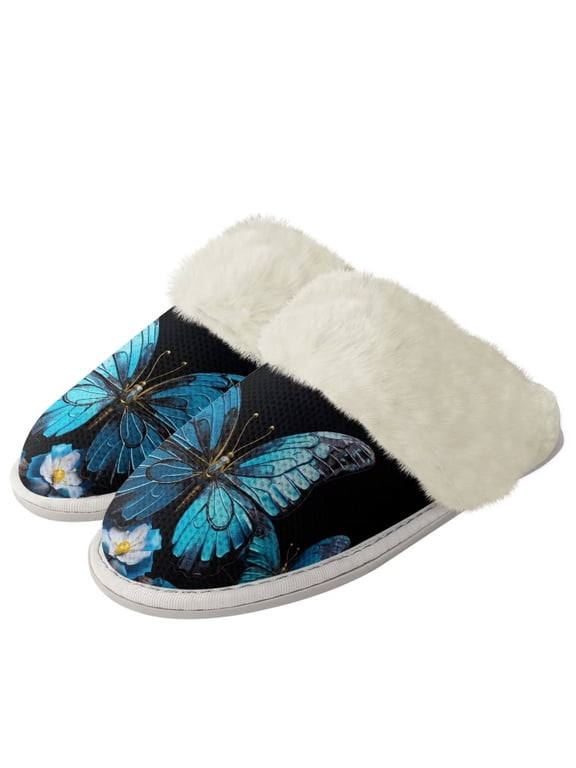 Butterfly Warm Slippers for Women Indoor Winter Slip on Fuzzy Slippers Size 6 Lightweight Soft Fuzzy House Shoes Outdoor Warm Plush Bedroom Shoes