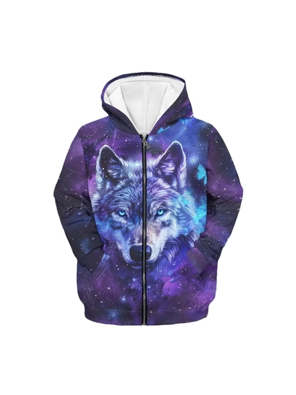 Star Wolf Zip up Hoodies for Boys Girls Trendy Y2K Hooded Jacket Kids Long Sleeve Hoodie Sweatshirt Causal Sport Coat with Pockets