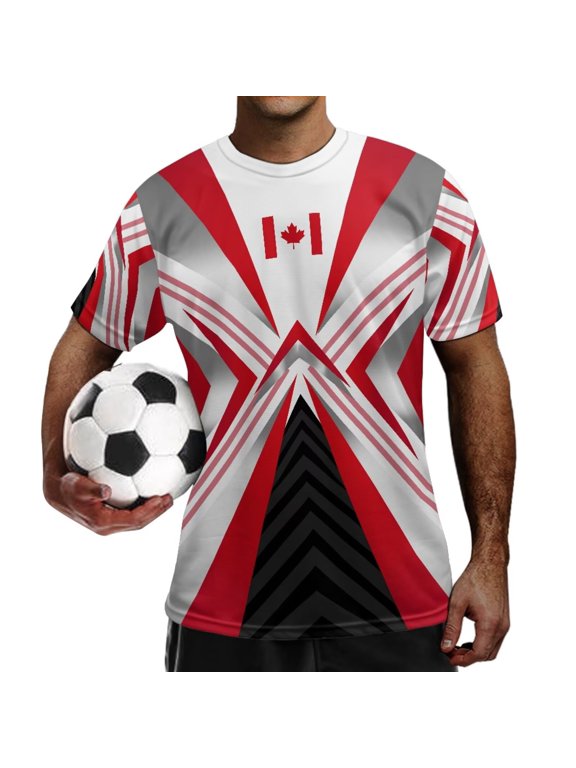 Canada Flag Soccer Jersey Men Athletic Shirt Elastic Short Sleeve Top Casual Team Uniforms for Men & Youth