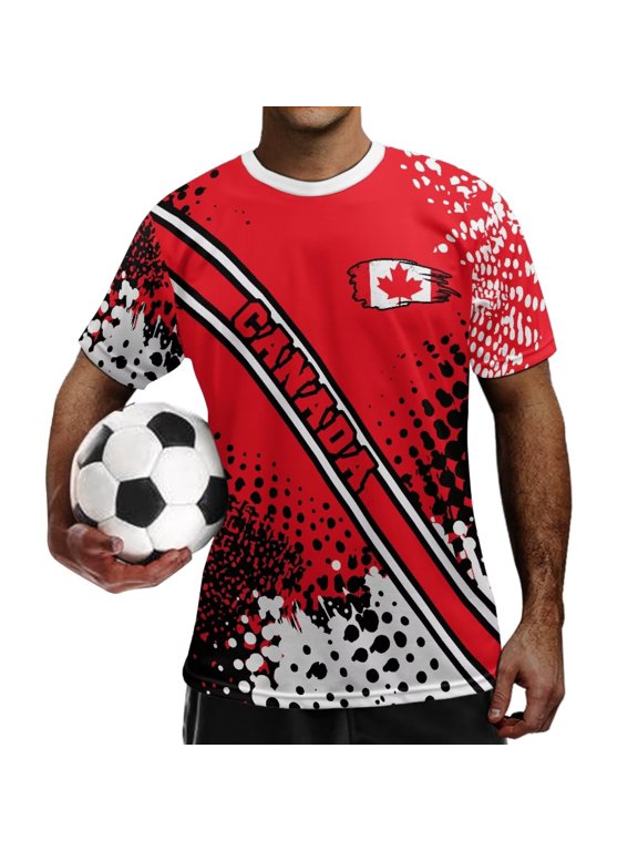 Canada Flag Youth Soccer Jersey Classic Athletic Shirt Short Sleeve Top Quick-Dry Training Uniforms for Men & Older Teens