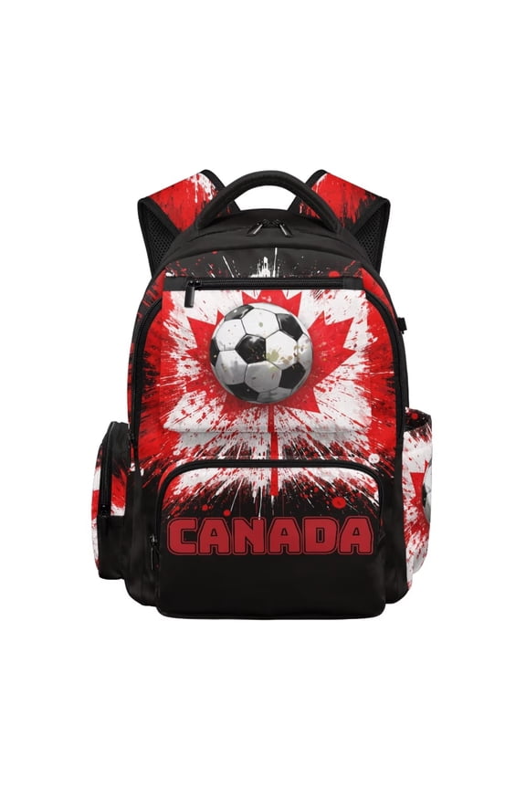 Canadian Flag Football Backpack for School Boys Schoolbag Large Capacity Daypack Elementary Preschool School Bag Large Capacity 17 Inch Bookbag