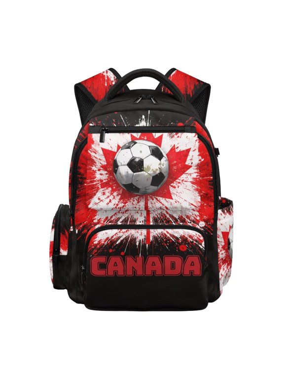 Canadian Flag Football Backpack for School Boys Schoolbag Large Capacity Daypack Elementary Preschool School Bag Large Capacity 17 Inch Bookbag
