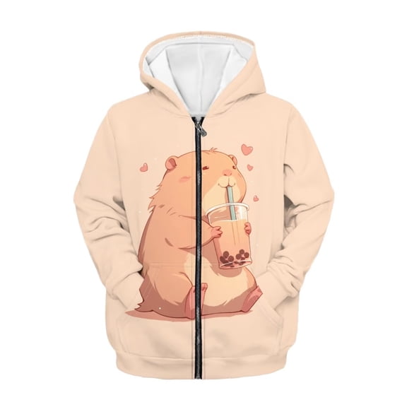 chaqlin Capybara Hoodies for Teen Girls Trendy Y2K Zip Up Hoodie Lightweight Loose Long Sleeve Hooded Sweatshirts Kids School Jacket with Pocket Fall Winter Clothes
