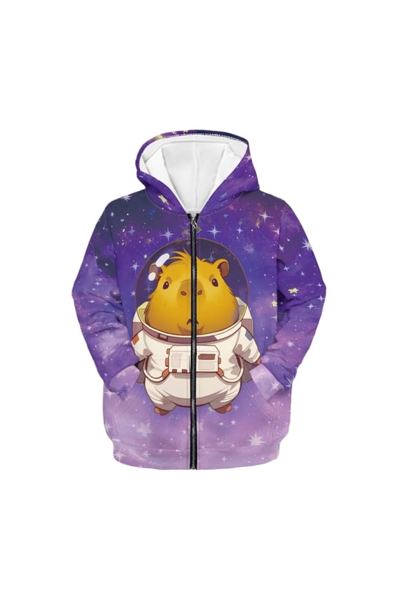 Capybara Hoodies for Girls 14-16 Fall Full-Zip Hooded Jacket Galaxy Print Long Sleeve Hoodie Sweatshirt Kids School Coat with Pockets