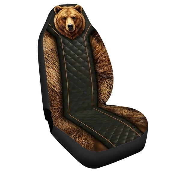 chaqlin Car Seat Cover Anti-Aging Car Chair Cover Polyester Practical, Suitable for Cars Van, Brown Bear Fur Print