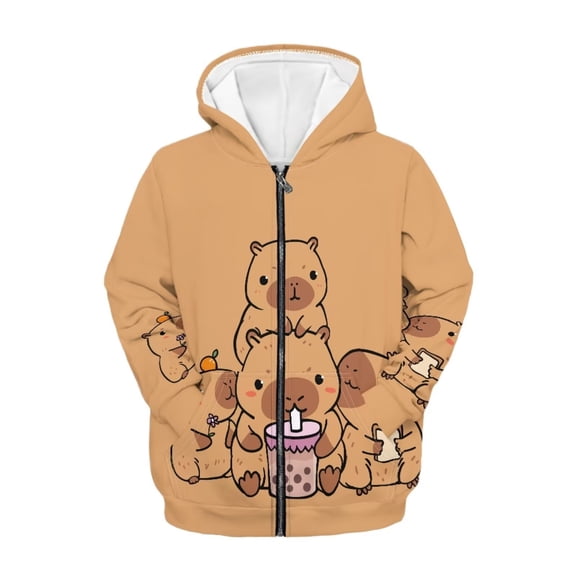 chaqlin Cartoon Capybara Hoodies for Girls 8-10 Zip Up Hooded Sweatshirts Kids Capibara Hoodie Jacket Casual Long Sleeve Sport Coat with Pockets Fall Winter Clothes
