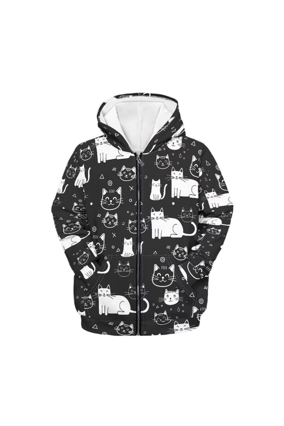 Cartoon Cat Hoodies for Girls 14-16 Trendy Y2K Hoodie Sweatshirts Kids Full Zip Sports Jacket Casual Long Sleeve Hoody with Pockets Fall Winter Fashion Clothes