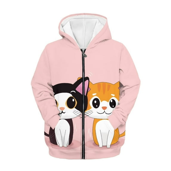 chaqlin Cartoon Cat Zip up Hoodies for Girls 6-7 Years Old Winter Long Sleeve Zipper Sweatshirt Casual Hooded Jacket Kids Pullover Top with Pocket