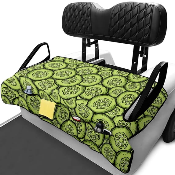 chaqlin Cartoon Cucumber Slice Pattern Golf Cart Seat Covers with Pockets, with Storage Pockets Golf Cart Seat Cover with Pockets Fit for 2-Seat Golf Carts
