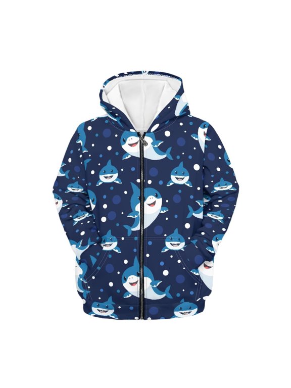 Cartoon Shark Hoodies for Boys 14-16 Zip Up Hoodie Sweatshirt Kids Long Sleeve Hooded Jackets Casual Sport Coat Fall Outerwear with Pocket