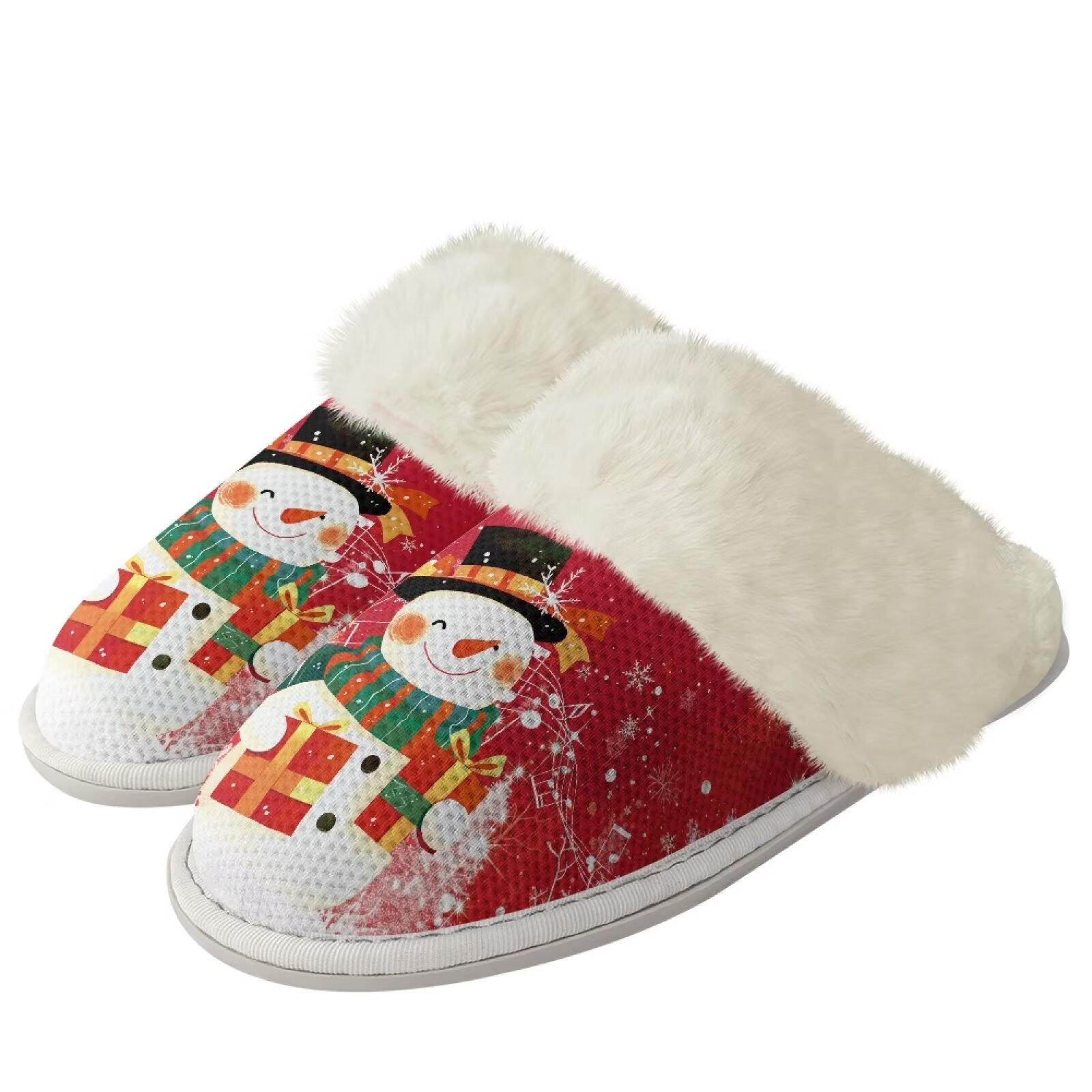 chaqlin Christmas Fuzzy Slippers for Women Size 11 Snowman Print Comfy ...