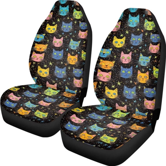 chaqlin Colorful Cat Auto Seat Cover for Women 2 Pcs Car Front Seats Cover Protector Car Interior Automotive for Most Cars,SUV,Sedan