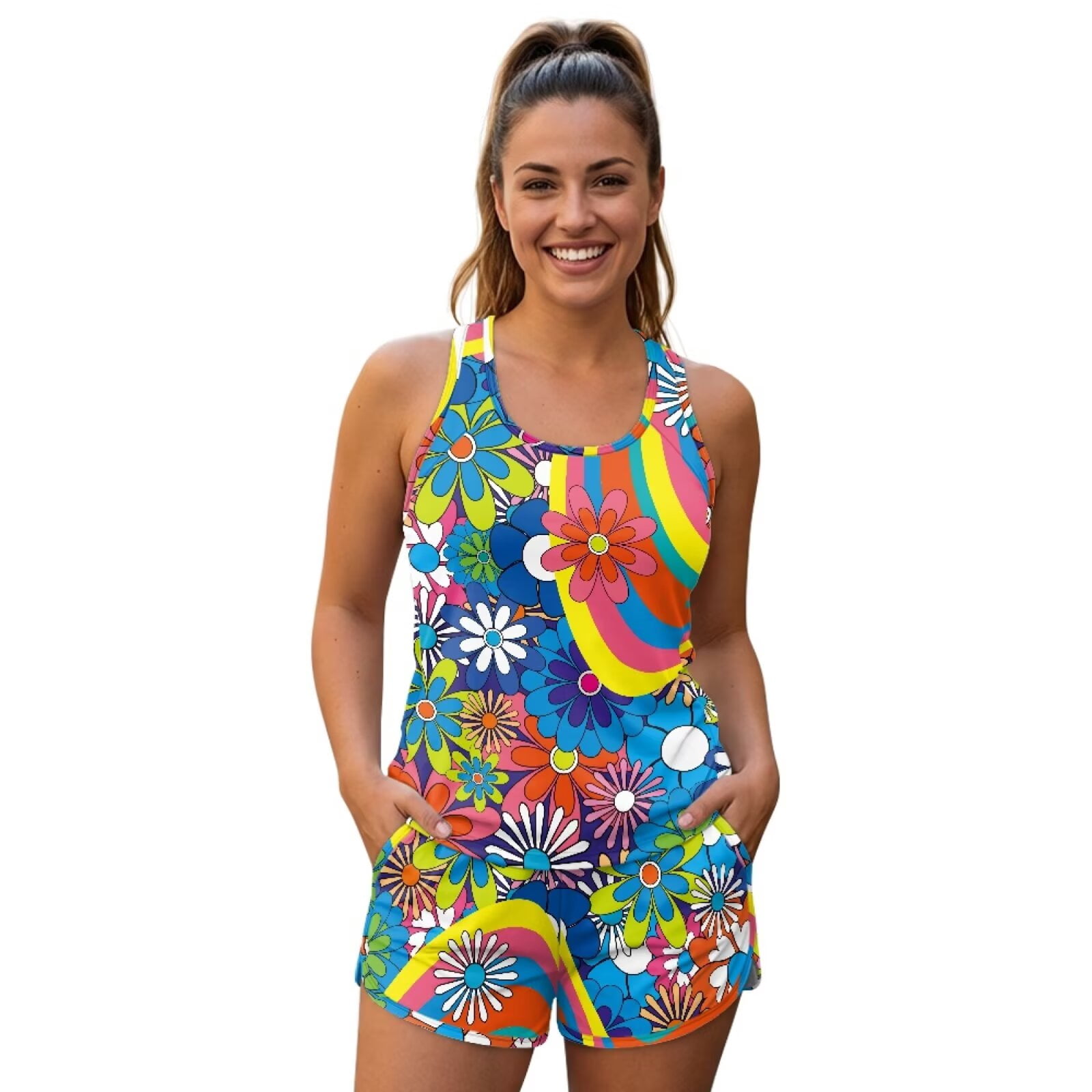 chaqlin Colorful Hippie Floral Print Tankini Swimsuits with Shorts for ...
