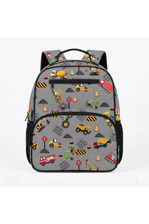 Construction Vehicle Kids Toddler Boys Backpack 3-8, Waterproof Preschool School Bag, 13.5 Inch Easy Clean Kindergarten Bookbag with Padded Straps