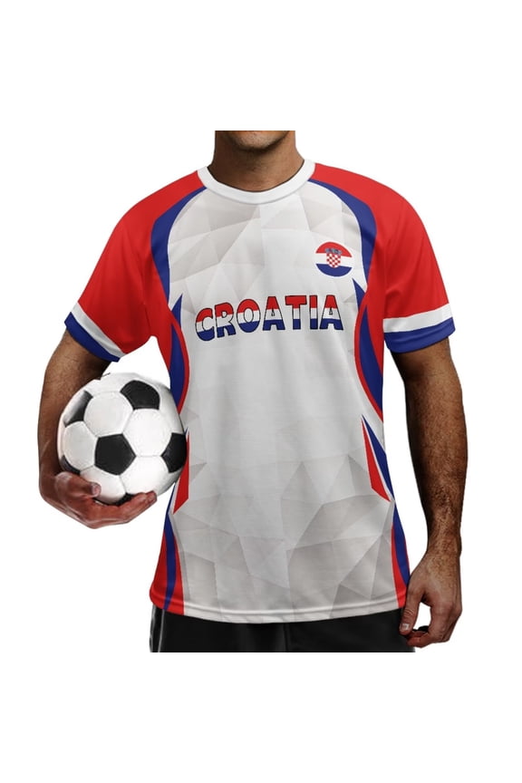 Croatia Flag Football Jerseys for Men Casual Sport Shirts Short Sleeve Shirt Workout Fitness Outfits, Football Matches & Home Relaxation