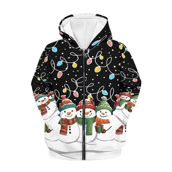 chaqlin Christmas Snowman Hoodies for Girls Boys Trendy Y2K Zip up Hoodie Kids Long Sleeve Hoodies Sweatshirts Lightweight Loose Sports Jackets with Pocket