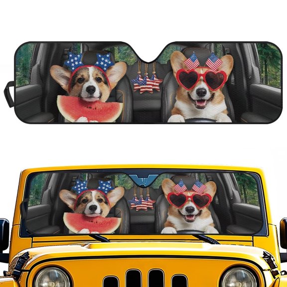 chaqlin Cute Corgi Front Windshield Sunshade Fit for Wrangler JL/JLU &Gladiator JT, Funny Capybara Window Shade Sun Visor Blocks UV Rays Keep Vehicle Cooler