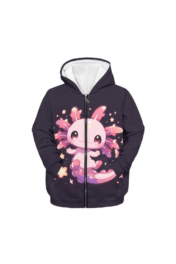 Cute Hoodies for Teen Girls Trendy Axolotl Zip Up Hoodie Casual Long Sleeve Hooded Sweatshirts Kids School Jacket with Pocket