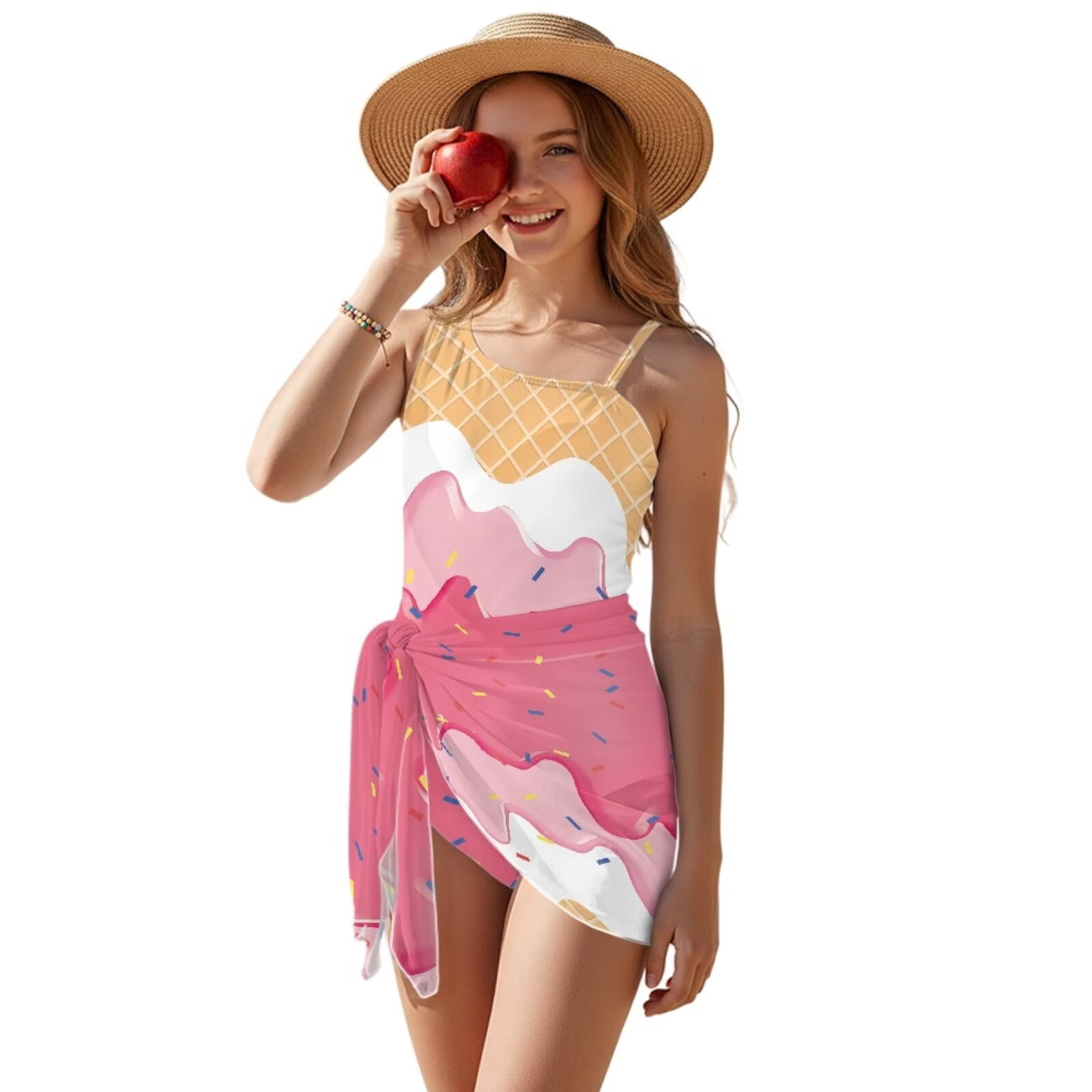 chaqlin Cute Ice Cream Girls One Piece Swimsuit with Halter Adjustable ...