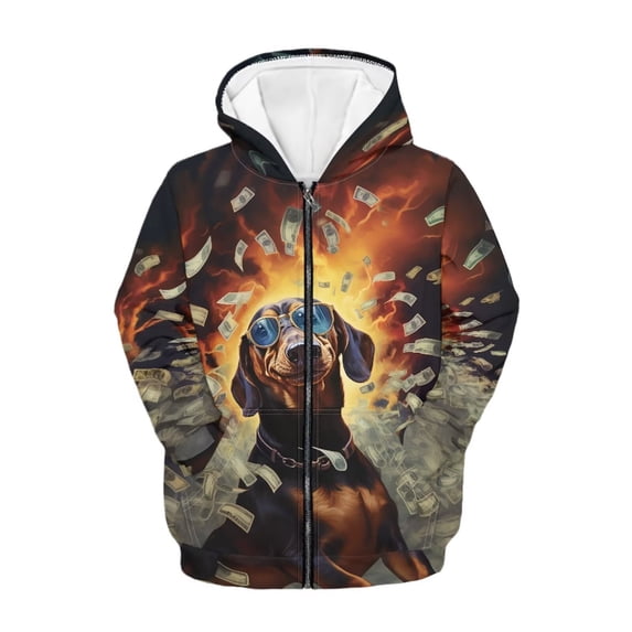 chaqlin Dachshund Hoodies for Girls Boys Size 14-16 Dog Full-Zip Hoodie Sweatshirt Kids Long Sleeve Hooded Jacket Causal Zipper Sport Coat with Pockets