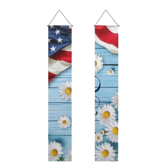 chaqlin Daisy American Flag Pattern Porch Hanging Banner Yard Front Porch Outdoor Flags for Home Decor Wall Hanging Vertical Flags for Farmhouse Indoor Wall Backdrop
