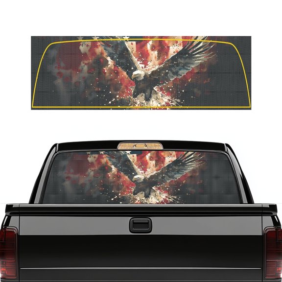 chaqlin Dark Eagle Flag Truck Rear Window Graphics Perforated Personalized Back Window Decal Sticker Universal Fit for Cars Trucks SUV