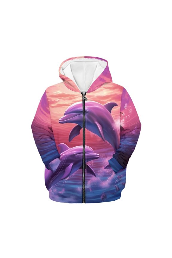 Dolphin Hoodies for Girls 6-7 Trendy Y2K Zip Up Hoodie Sweatshirt Casual Long Sleeve Hooded Jackets Kids Sweater Top with Kangaroo Pocket Fall/Winter Fashion Clothing