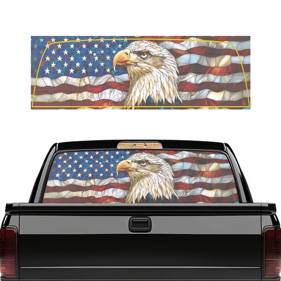 chaqlin Eagle American Flag Truck Rear Window Decal Personalized Decoration Perforated UV-Proof Back Windshield Sticker, Waterproof Graphic Film for Pickup SUV