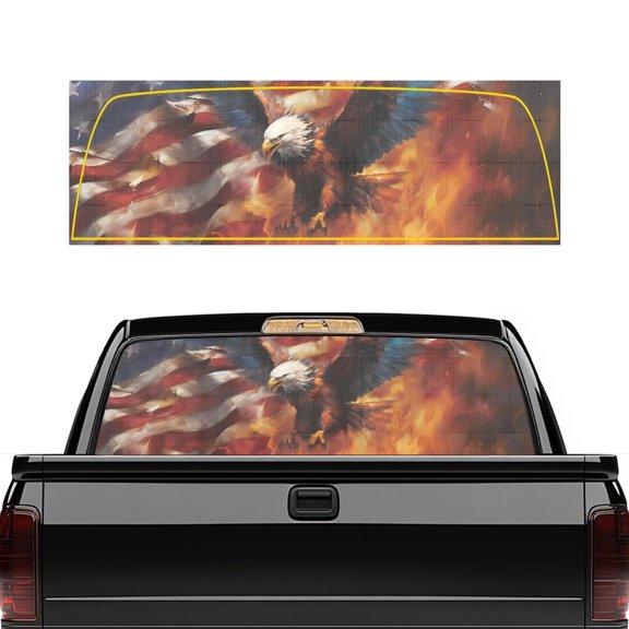 chaqlin Eagle Flames Flag Rear Window Decals for Trucks 66"x22" Perforated Back Window Decal Wrap Universal Fit Pickup SUV
