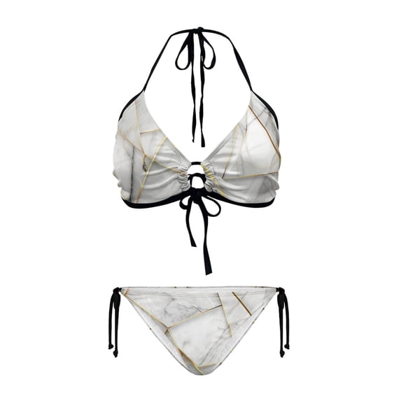 chaqlin Elegant White Marble Gold Vein Halter Bikini Set - Two Piece ...