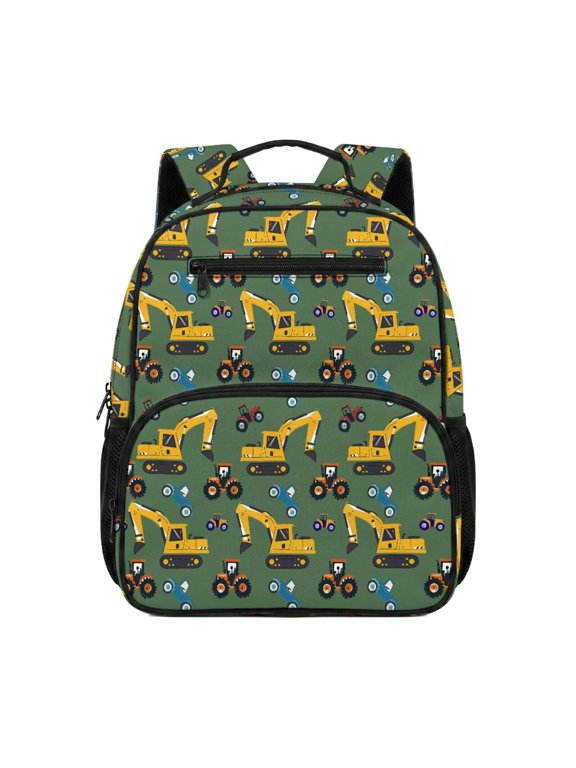 Excavator Kids 13.5 Inches School Bag Backpack for Boys Casual Shoulder Mini School Daycare Bags with Adjustable Shoulder Strap
