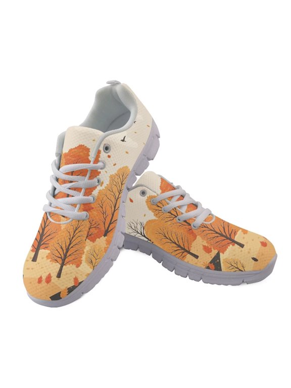 Fall Tree Sneakers for Women Size 6 Breathable Lace Up Walking Shoes Lightweight Mesh Tennis Shoes Comfort Low Top Running Shoe