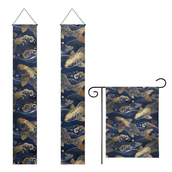 chaqlin Fish Print 3 Pcs Porch Banners and Garden Flag 12x71 Inch Hanging Porch Banners for Front Door Home Garden Yard Indoor Outdoor Party Supplies